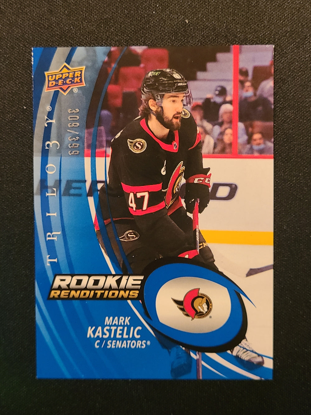 2022-23 Trilogy Rookie Renditions Blue #RR-9 Mark Kastelic Ottawa Senators 309/399
