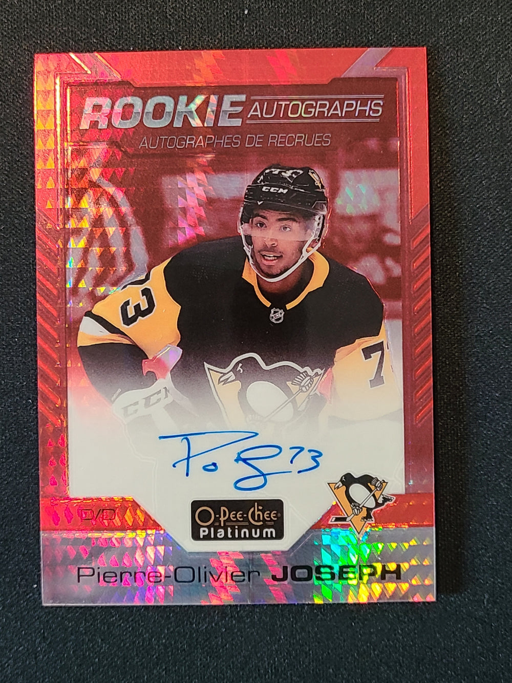 2021-22 Platinum Rookie Autographs #R-PJ Pierre-Olivier Joseph Pittsburgh Penguins 22/50