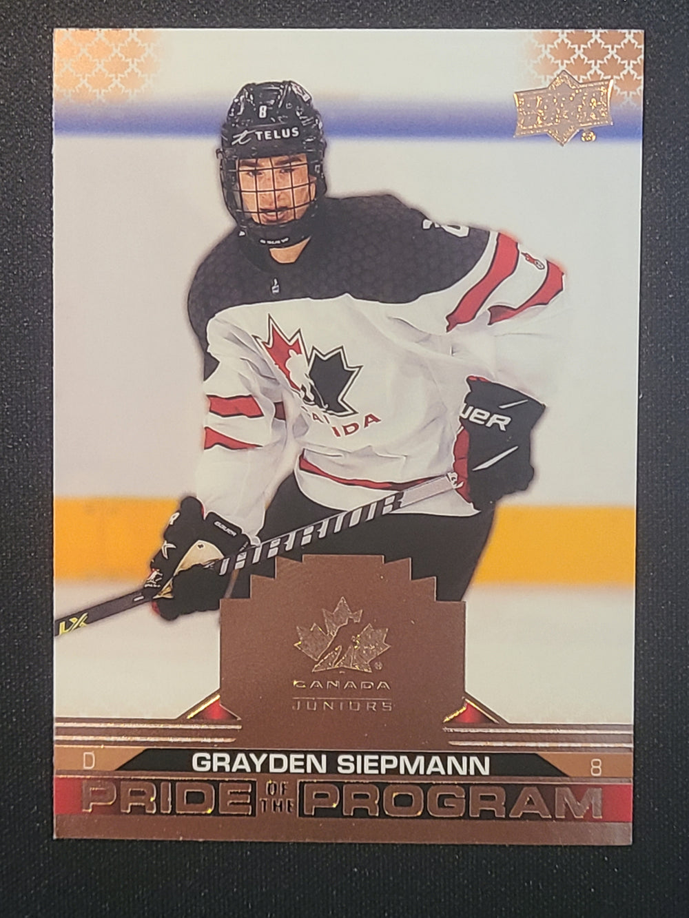 2022-23 Team Canada Juniors Pride of the Program Rose Gold #90 Grayden Siepmann