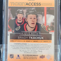 2021-22 Credentials Ticket Access Orange Auto #TAA-BT Brady Tkachuk Ottawa Senators 4/5