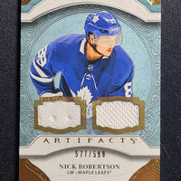 2020-21 Artifacts Rookie Dual Jersey #171 Nick Robertson Toronto Maple Leafs 5777/599