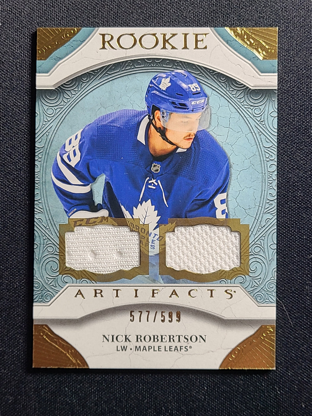 2020-21 Artifacts Rookie Dual Jersey #171 Nick Robertson Toronto Maple Leafs 5777/599