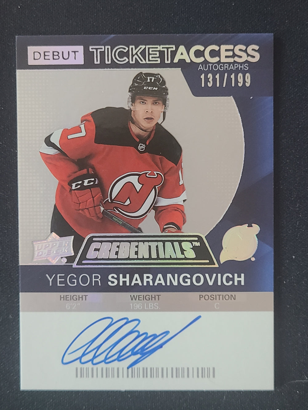 2020-21 Credentials Debut Ticket Access Auto #DTAA-YS Yegor Sharangovich New Jersey Devils 131/199