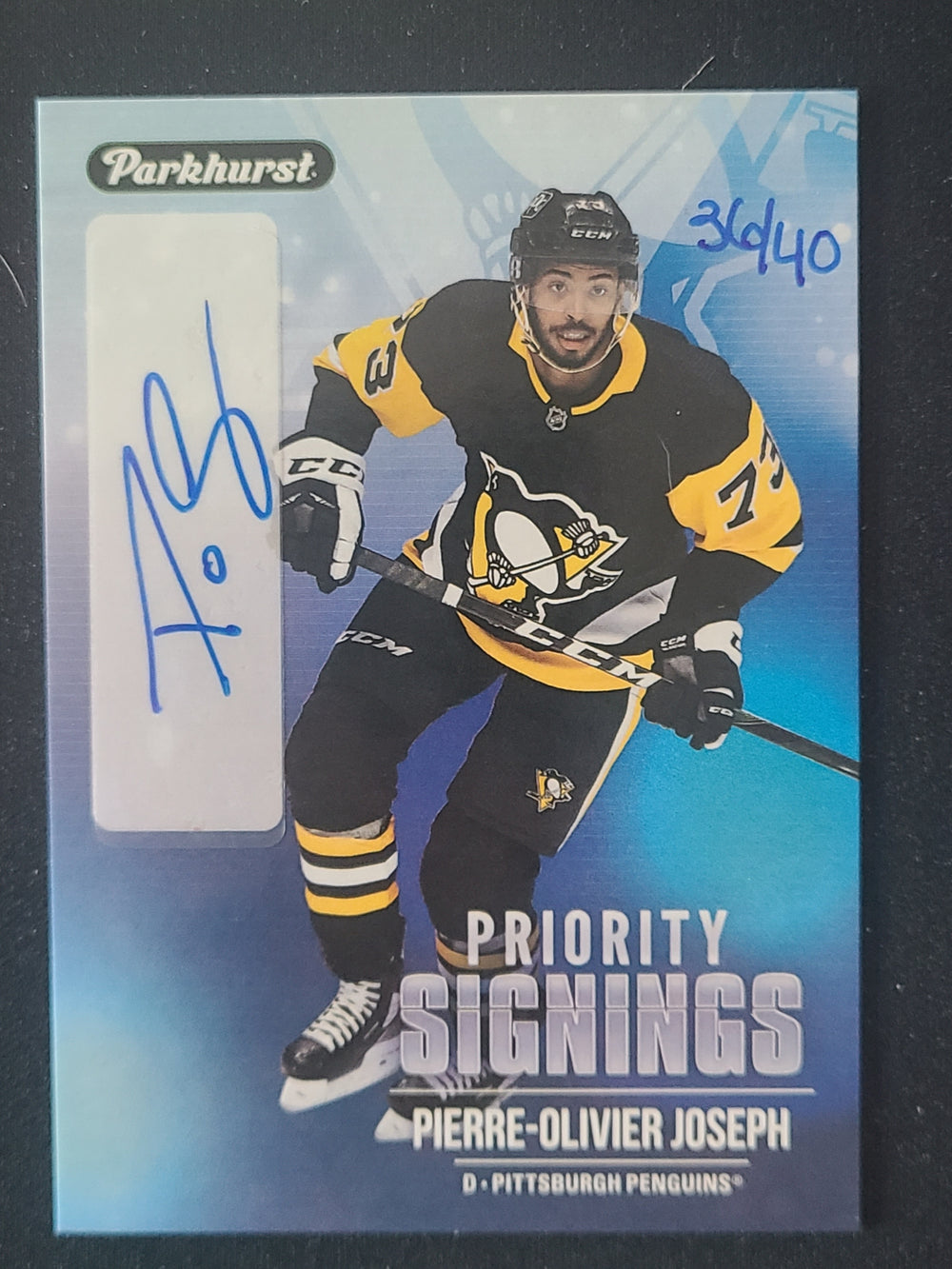 2021 Parkhurst Fall Promotion Priority Signings Auto #PS-PJ Pierre-Olivier Joseph Pittsburgh Penguins 36/40
