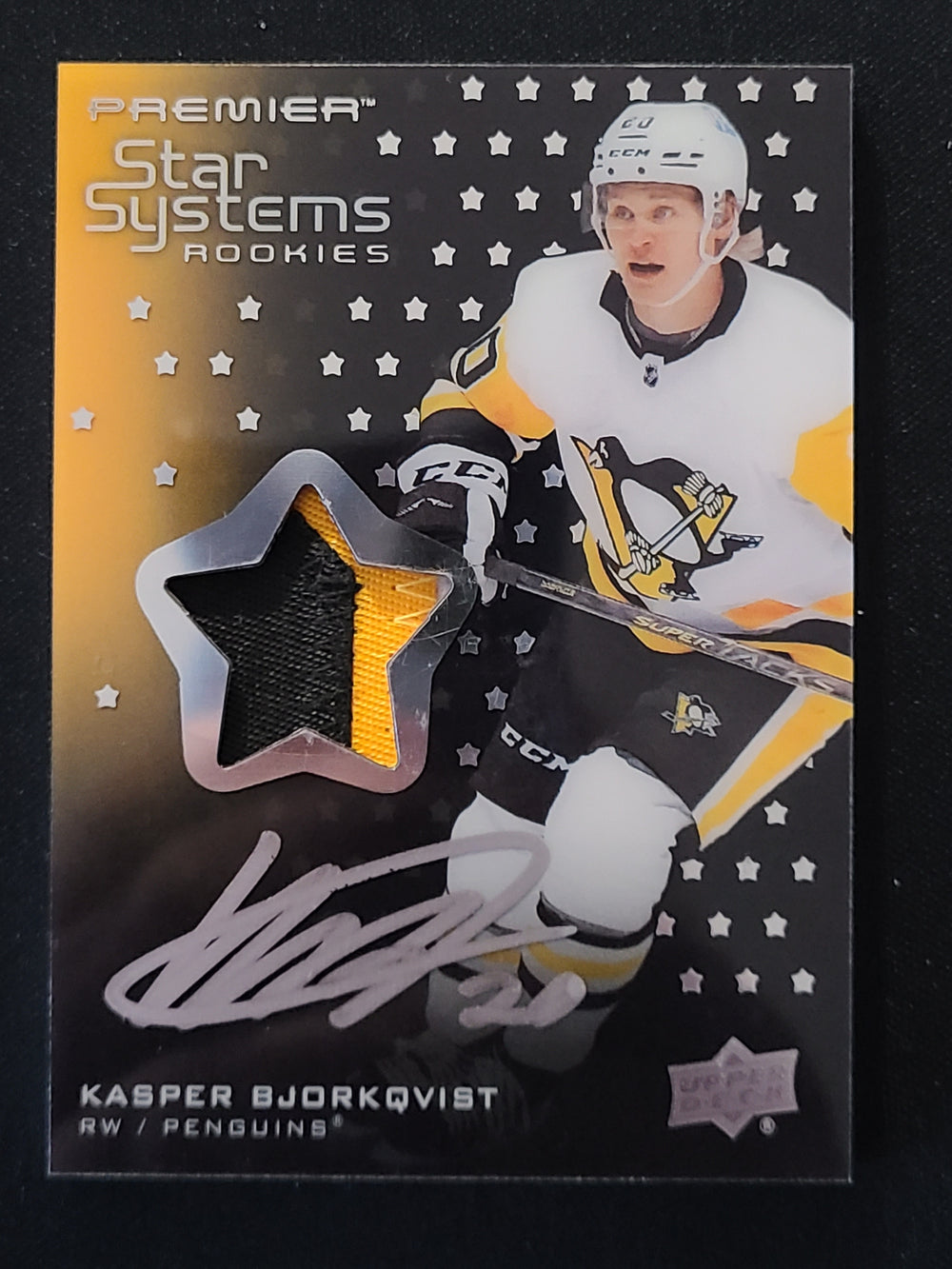 2021-22 Premier Star Systems Rookies Auto Jersey #SSR-KB Kasper Bjorkqvist Pittsburgh Penguins 148/149