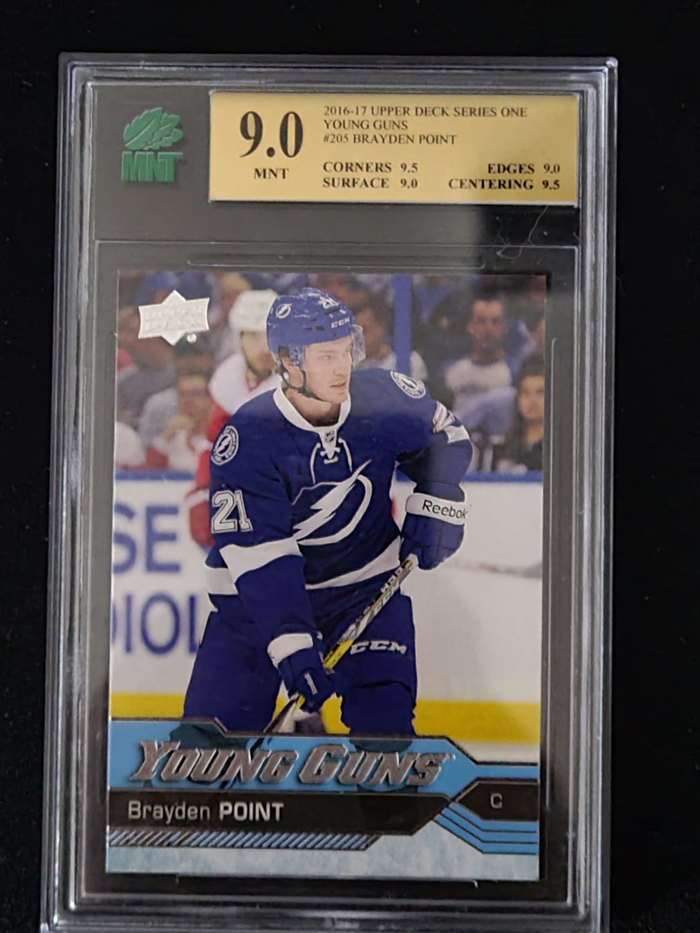 2016-17 Upper Deck Young Guns #205 Brayden Point Tampa Bay Lightning MNT Graded 9.0 Mint