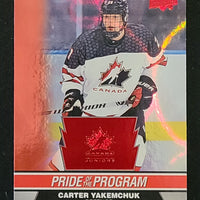 2023-24 Team Canada Juniors Patterned Red Foil #93 Carter Yakemchuk (POTP)