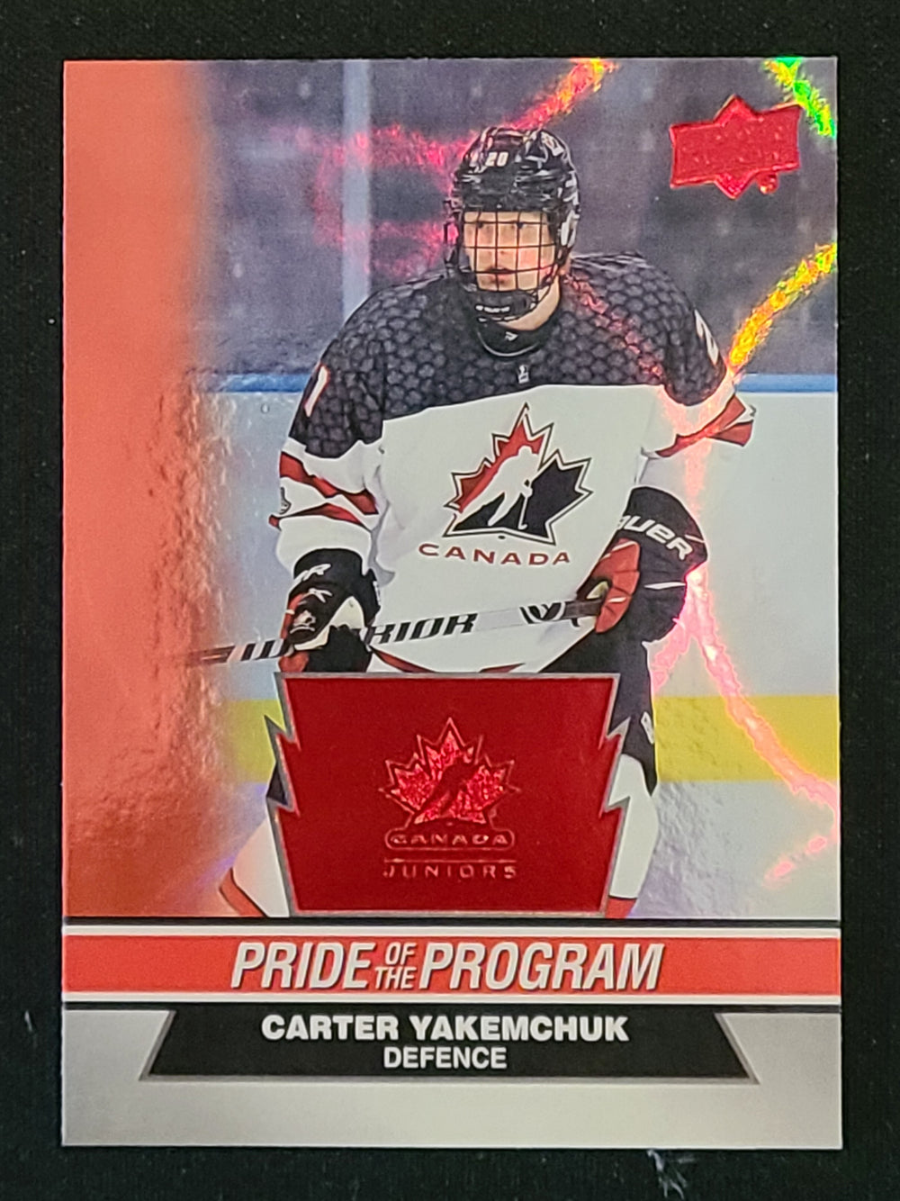 2023-24 Team Canada Juniors Patterned Red Foil #93 Carter Yakemchuk (POTP)