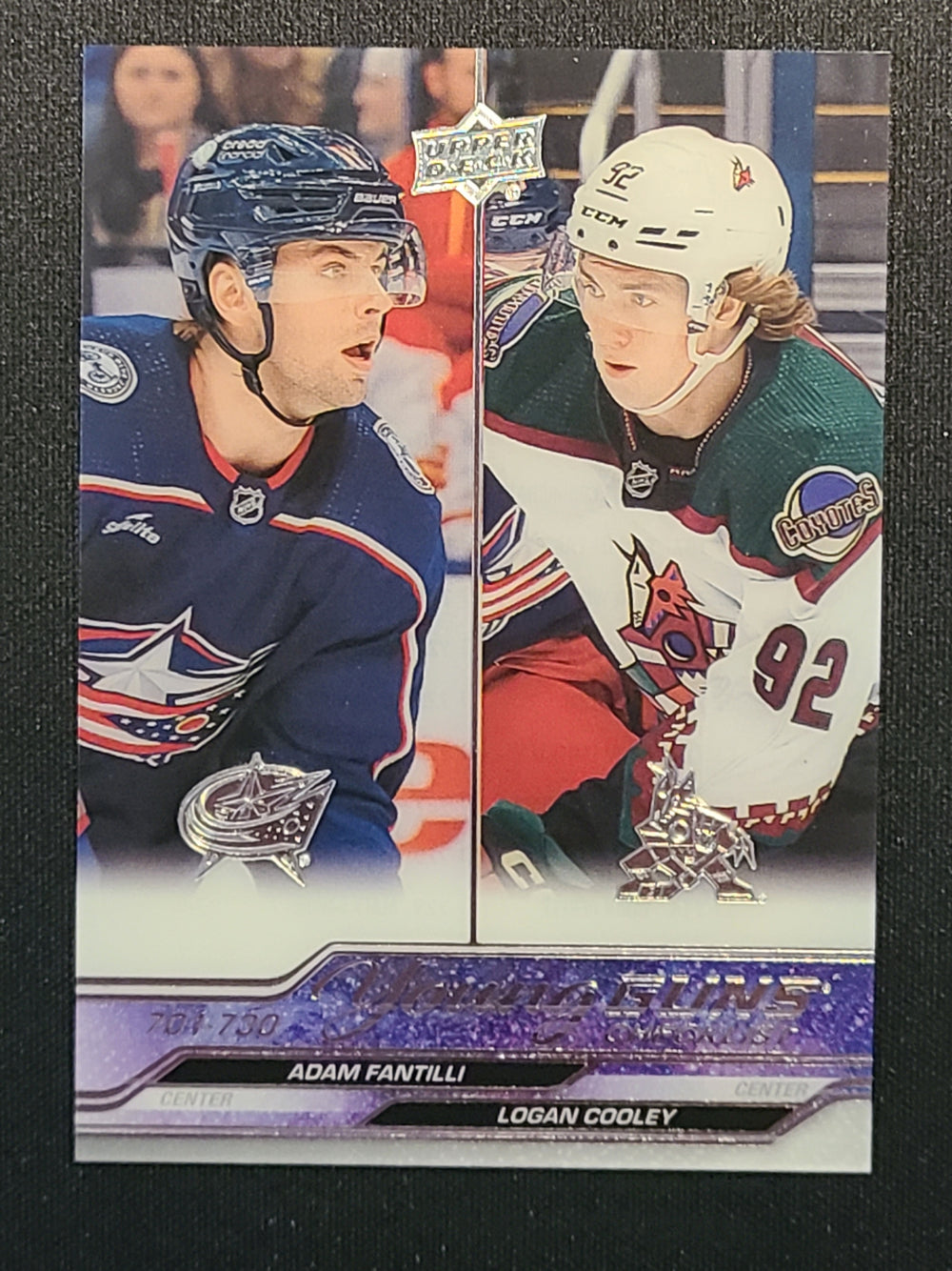 2023-24 Upper Deck Extended Young Guns Clear Cut #730 Checklist (Adam Fantilli / Logan Cooley)