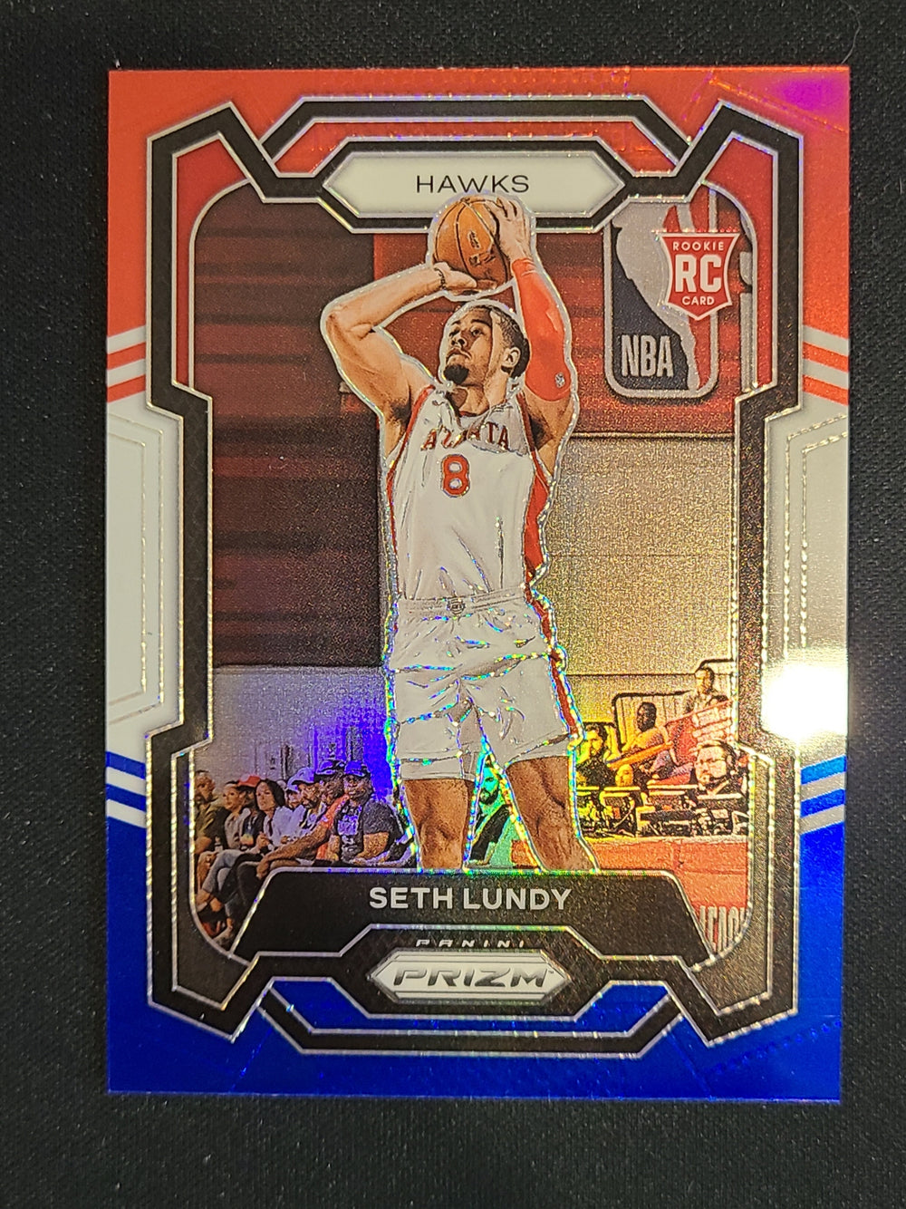 2023-24 Panini Prizm Basketball Red White Blue Parallel #138 Seth Lundy RC