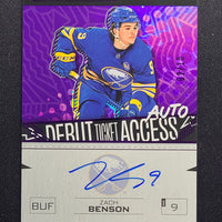 2023-24 Credentials Debut Ticket Access Auto Purple #DTAA-ZB Zach Benson Buffalo Sabres 2/10