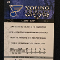 2008-09 Upper Deck Young Guns Exclusives #218 T.J. Oshie ST. Louis Blues 20/100