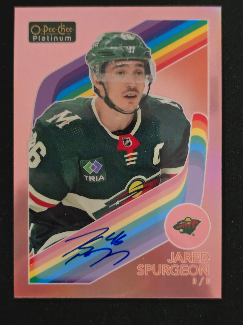 2023-24 Platinum Retro Red Rainbow Auto #R-26 Jared Spurgeon Minnesota Wild