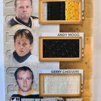 2011-12 ITG Between the Pipes Franchise Jersey GOLD F-02 Tim Thomas/Andy Moog/Gerry Cheevers /10 Boston Bruins