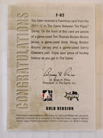 
              2011-12 ITG Between the Pipes Franchise Jersey GOLD F-02 Tim Thomas/Andy Moog/Gerry Cheevers /10 Boston Bruins
            