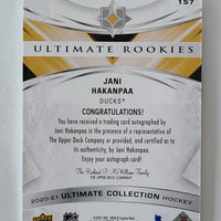 2020-21 Ultimate Rookies Auto #157 Jani Hakanpaa Anaheim Ducks 157/299