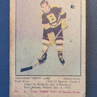 1951-52 Parkhurst Parkies Mini Original Print #31 Alexander "Pentti" Lund Boston Bruins