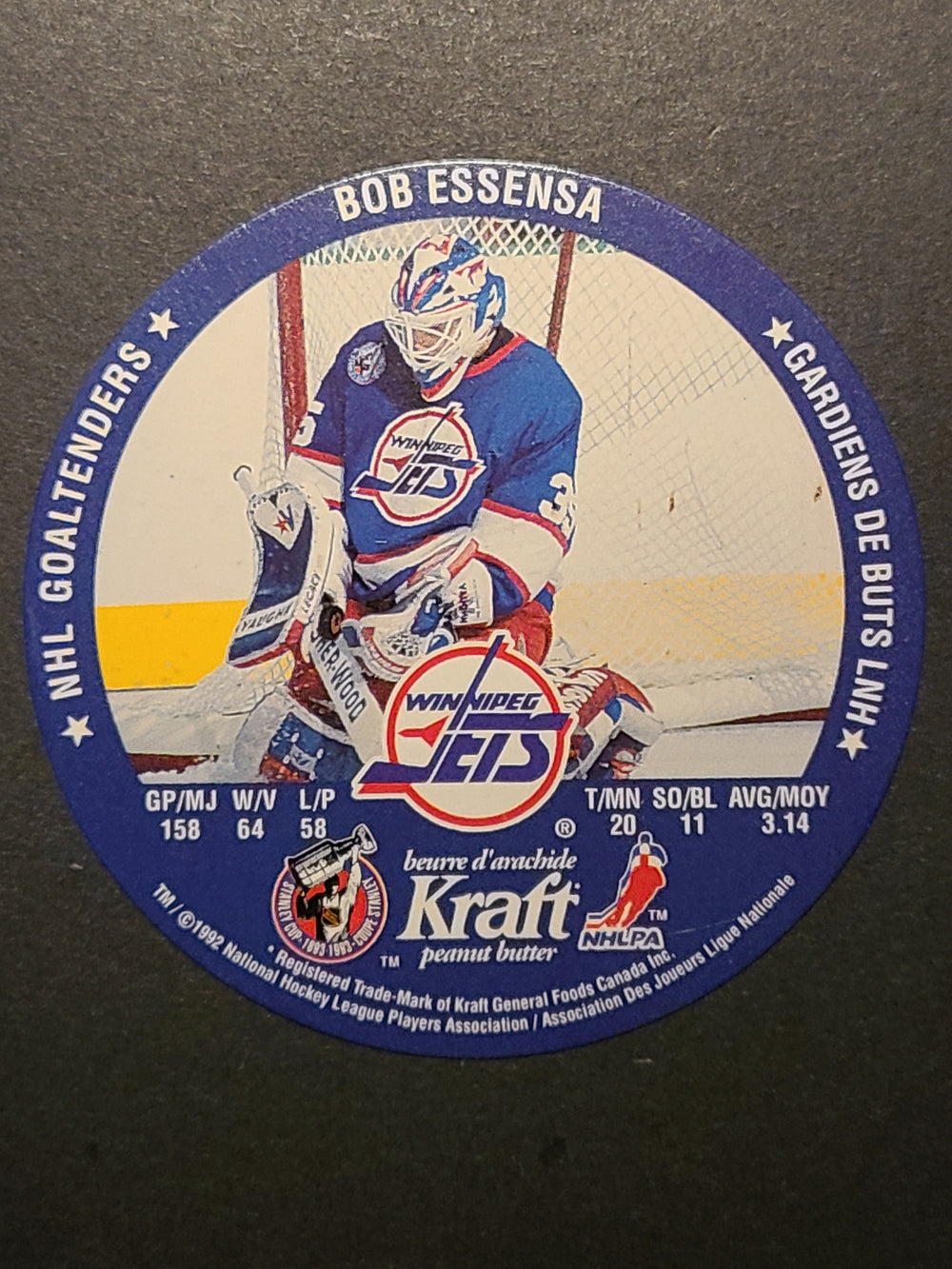 1992-93 Kraft Peanut Butter Card/Disc Bob Essensa/Don Beaupre