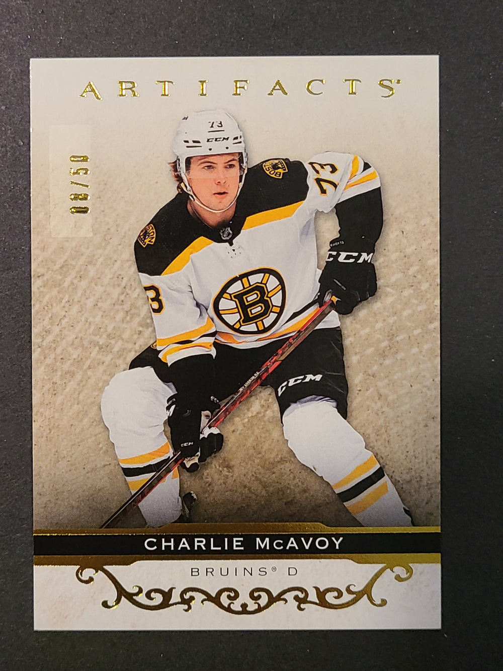 2021-22 Artifacts Yellow Parallel #28 Charlie McAvoy Boston Bruins 8/50