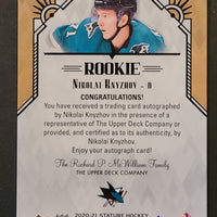2020-21 Stature Rookie Auto #154 Nikolai Knyzhov San Jose Sharks 153/199