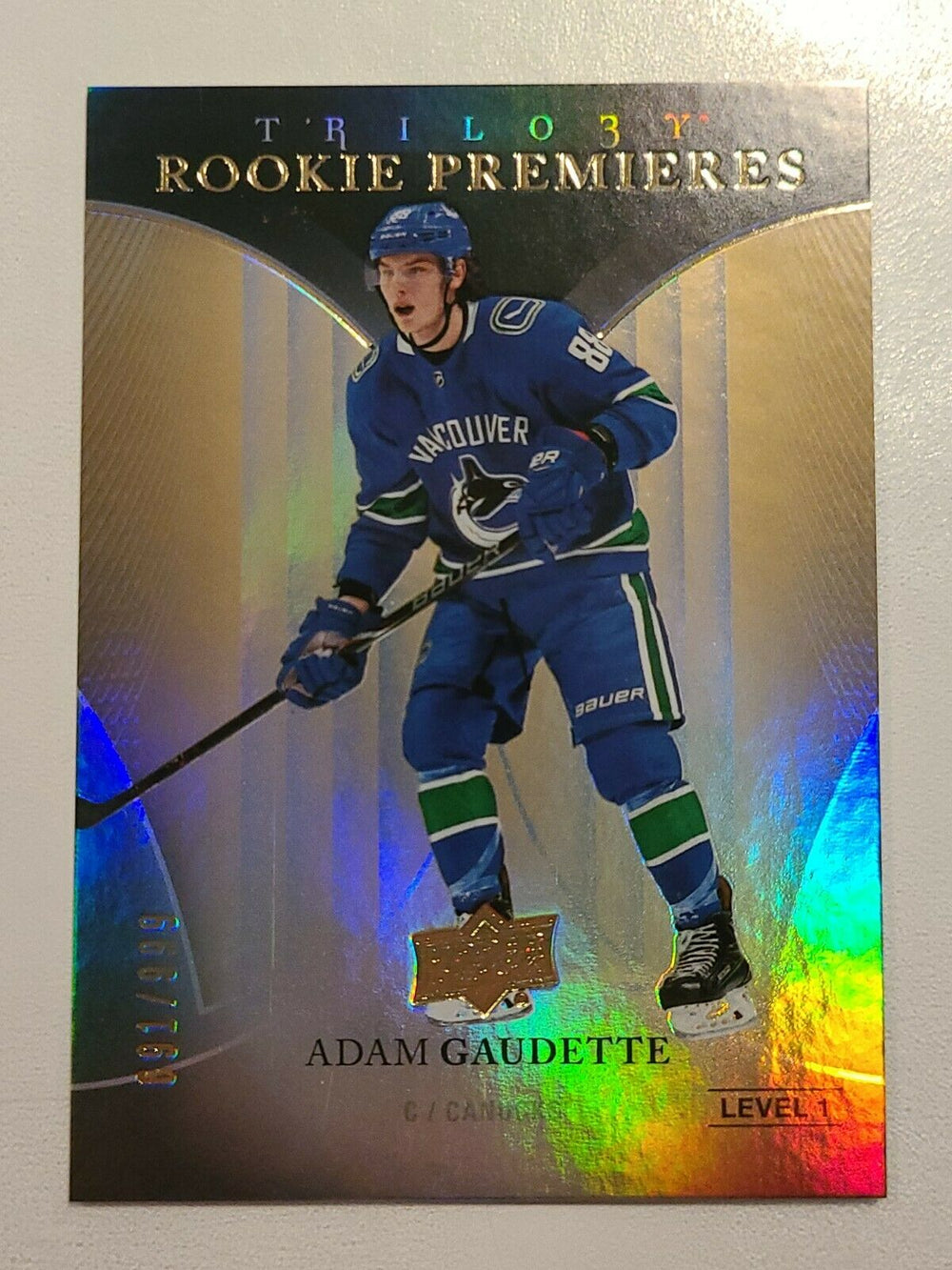 2018-19 Trilogy Rookie Premieres Level 1 #68 Adam Gaudette 691/999