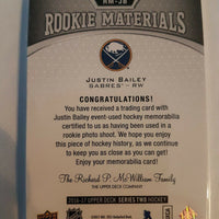 2016-17 Upper Deck Rookie Materials #RM-JB Justin Bailey Buffalo Sabres